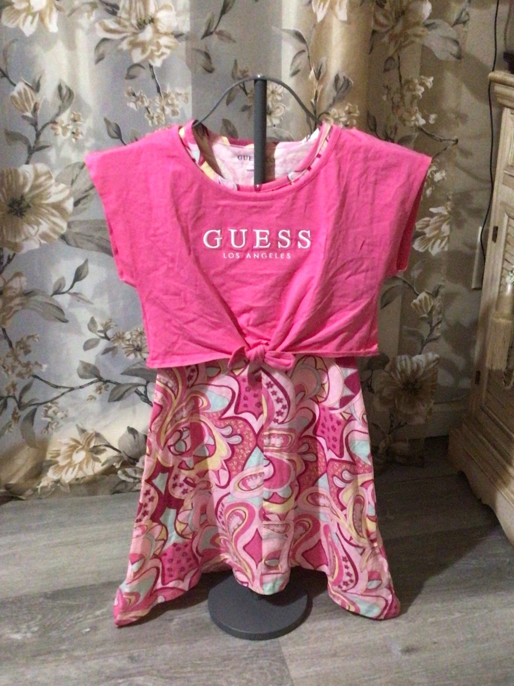 GUESS Pink Tie-Front Top with Patterned Dress Set